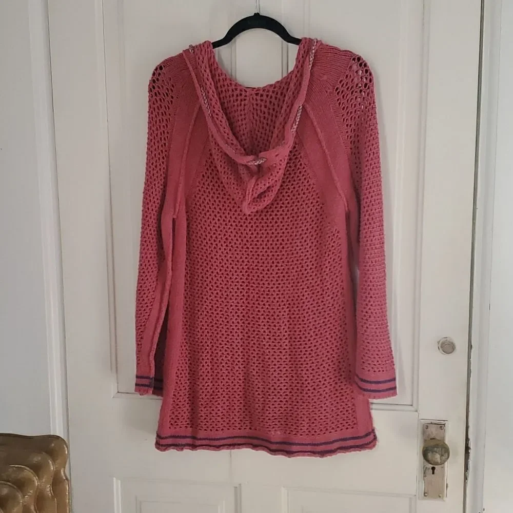 Free People Net Knit Hooded Sweater